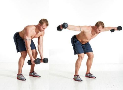 Gập người vung tạ sang ngang – Reverse Dumbbell Flyes